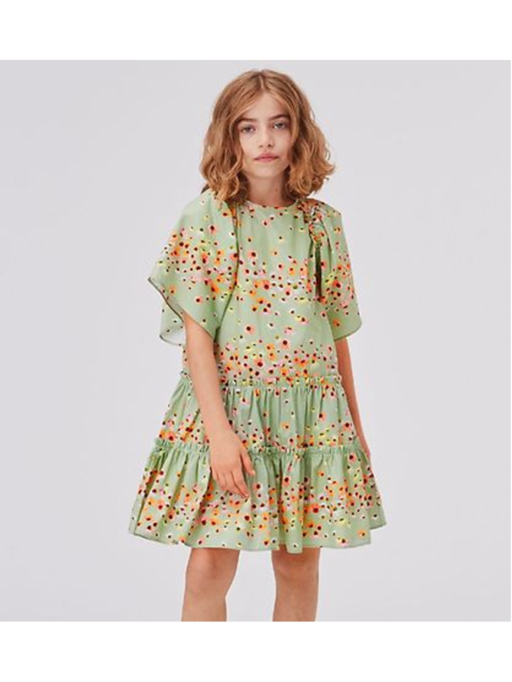 Girls Molo Cat Dress 5-6 Green Floral Echinacea Mini Organic Cotton NWT Flutter